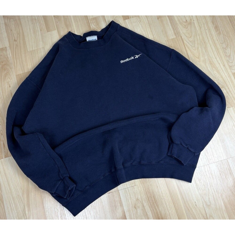 Vintage 90s Reebok Embroidered Crewneck / Sweatshirt / Navy / Size Large
